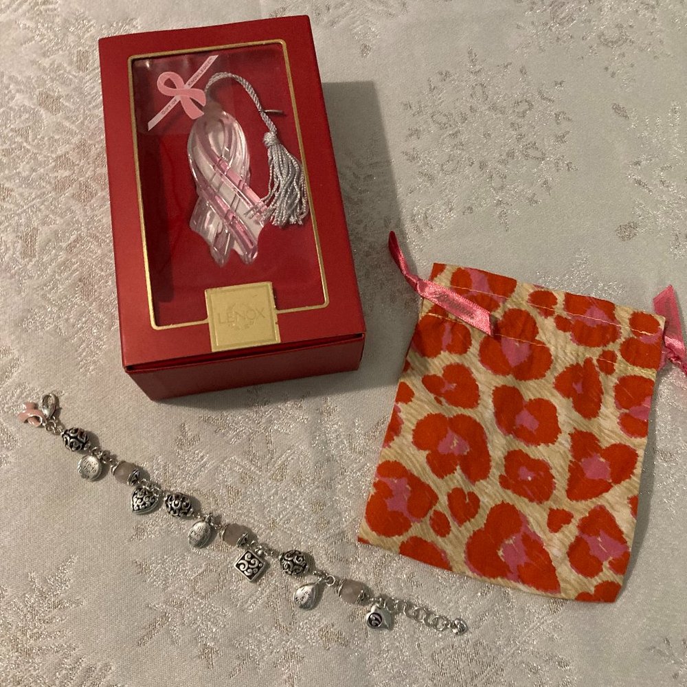 Brighton Breast Cancer Awareness Charm Bracelet / Lenox "Gift of Knowledge"